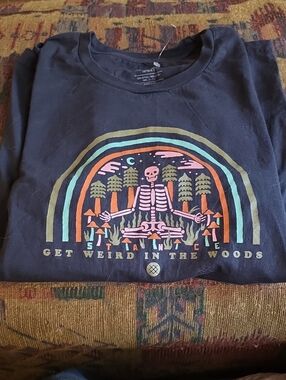 Adult Graphic Tee - Black "Get Weird in the Woods" Skeleton Design